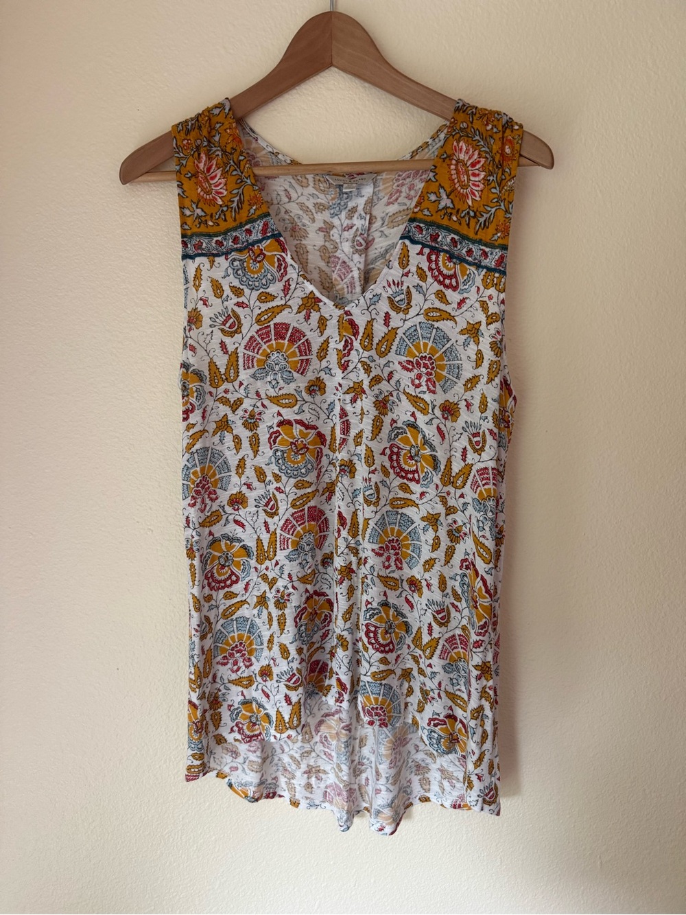 Lucky Brand White Tank with Mustard & Blue Floral Paisley